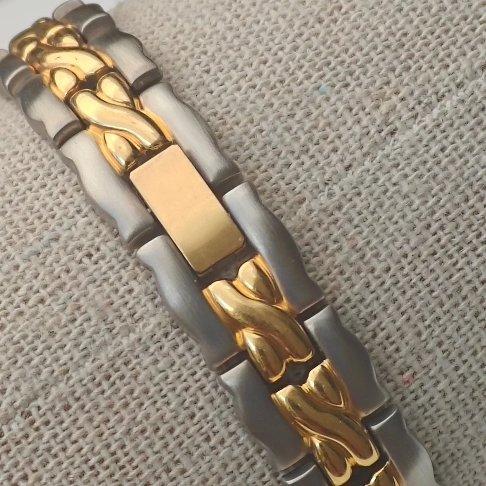 Michele Bernard Two Tone Women Watch Silver Gold Braided Link Case Fold Over